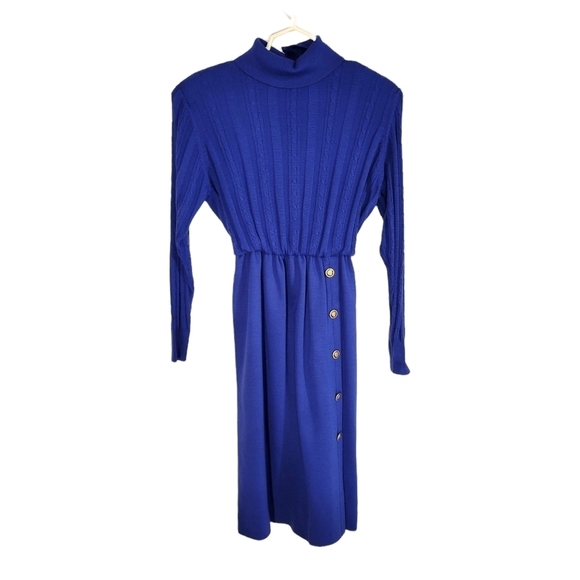 Vintage Ciao Blue Knit Turtleneck Sweater Dress - Picture 1 of 4